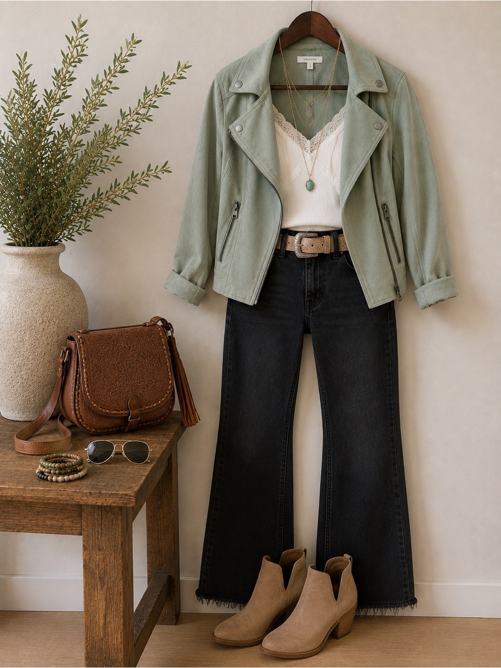 Maurices Faux Suede Moto Jacket | Sage Green Zip Front | NWT | Size S